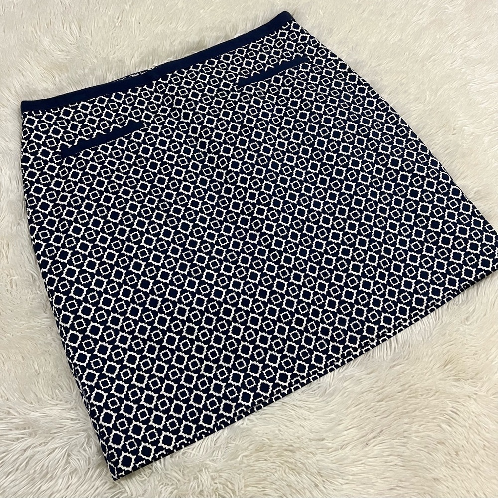 Talbots Navy and White Geometric Cotton Pencil Skirt Size 12